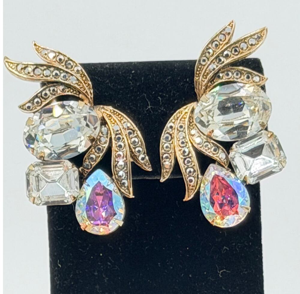 Kirks Folly Aurora Borealis Crystal Rhinestone Clip-on Statement Earrings
